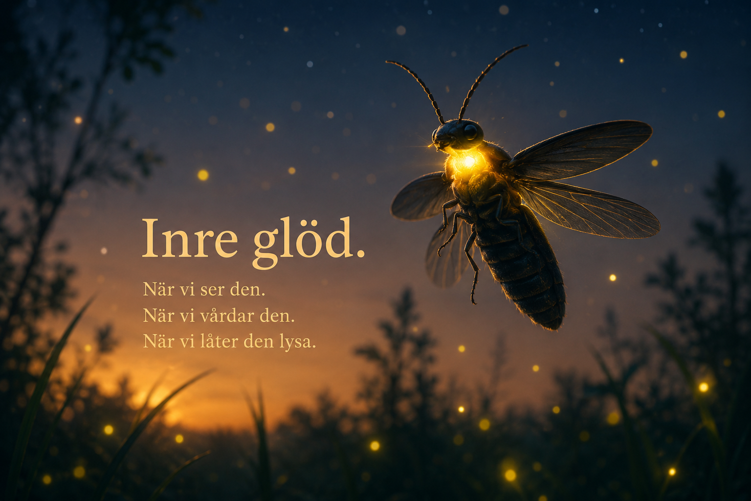 Eldfluga som lyser i skymningen – symbol för inre glöd och hög begåvning